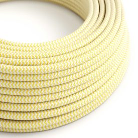   Shiny corn yellow and optical white zigzag textile cable - Original Creative-Cables - RZ10 round 2x0.75 mm / 3x0.75 mm