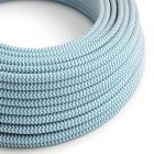 Bright blue cyan and optical white zigzag textile cable – The original Creative-Cables – RZ11 round 2x0.75 mm / 3x0.75 mm