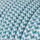 Bright blue cyan and optical white zigzag textile cable – The original Creative-Cables – RZ11 round 2x0.75 mm / 3x0.75 mm