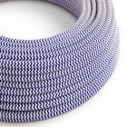 Glossy blue and optical white ZigZag textile cable - The original Creative-Cables - RZ12 round 2x0.75 mm / 3x0.75 mm