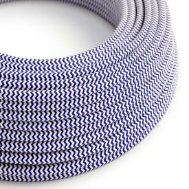   Glossy blue and optical white ZigZag textile cable - The original Creative-Cables - RZ12 round 2x0.75 mm / 3x0.75 mm
