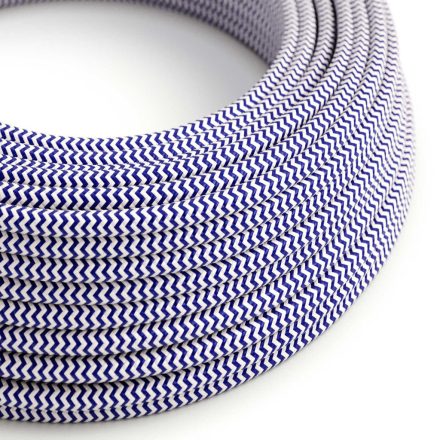 Glossy blue and optical white ZigZag textile cable - The original Creative-Cables - RZ12 round 2x0.75 mm / 3x0.75 mm