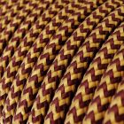 Shiny gold and burgundy zigzag textile cable – The original Creative-Cables – RZ23 round 2x0.75 mm / 3x0.75 mm