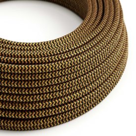   Shiny gold and charcoal black zigzag textile cable – The original Creative-Cables – RZ24 round 2x0.75 mm / 3x0.75 mm
