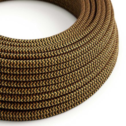  Shiny Gold and Carbon Black Zigzag Textile Cable - The Original Creative Cables - RZ24 Round 2x0.75mm / 3x0.75mm