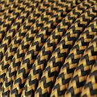 Shiny gold and charcoal black zigzag textile cable – The original Creative-Cables – RZ24 round 2x0.75 mm / 3x0.75 mm