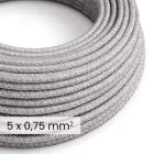 DALI textile electrical cable 5x0.75 mm² in gray melange linen color – Decorative cable for lighting equipment RN02