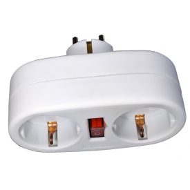 Earthed 2-way power strip with switch, 250V 16A, IP20, white