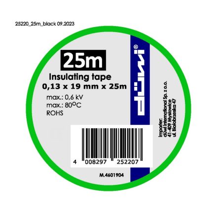 Insulating tape, 19mm x 25m, black 25220