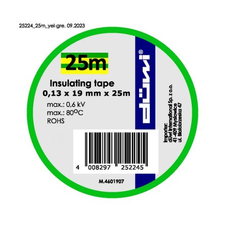 Insulating tape, 19mm x 25m, green/yellow 25224