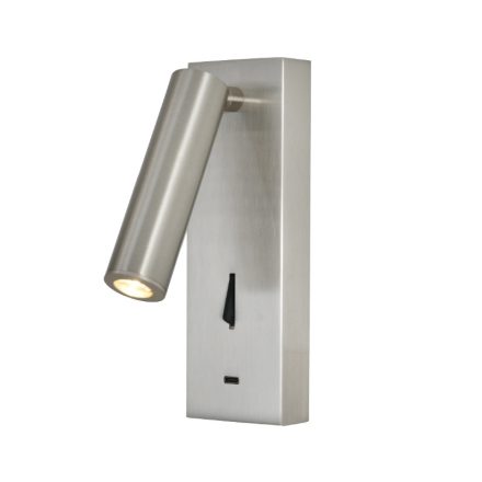 MANTRA TARIFA III TEK Wall Reading Light 3W 3000K Satin Nickel TYPE-C Charger