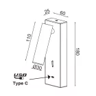 MANTRA TARIFA III TEK wall reading lamp 3W 2700K black TYPE-C charger